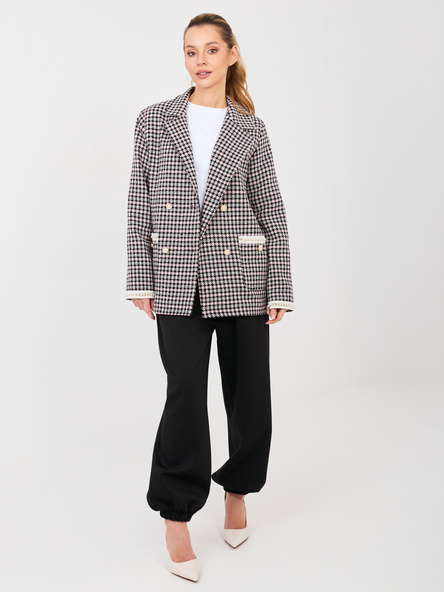 Czarno-różowa marynarka w drobną kratkę tweedową