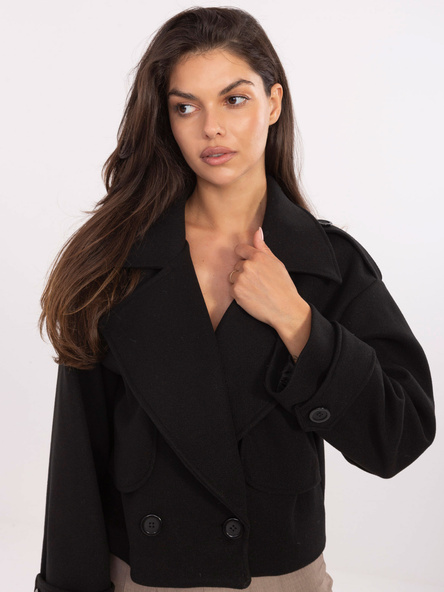 Czarny krótki płaszcz z podszewką RUE PARIS