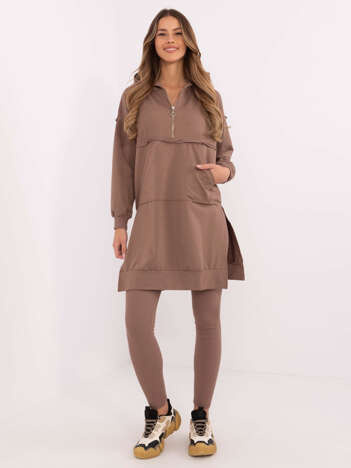 Brązowy dwuczęściowy komplet basic z legginsami