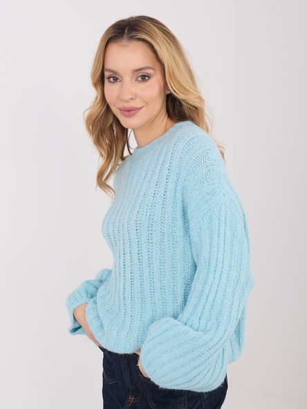 Jasnoniebieski damski sweter z domieszką wełny