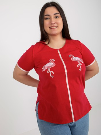 Czerwony damski t-shirt plus size z flamingami