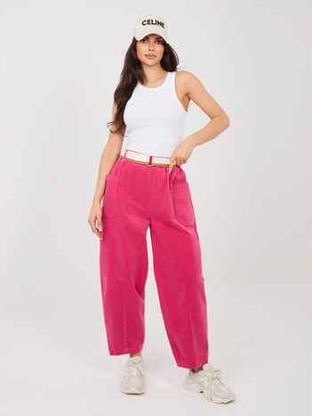 Fuksjowe sztruksowe spodnie carrot RUE PARIS