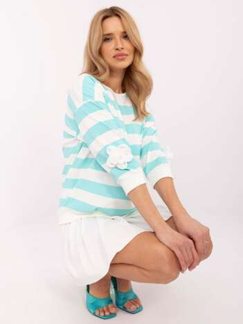 Miętowo-ecru casualowa bluzka w paski