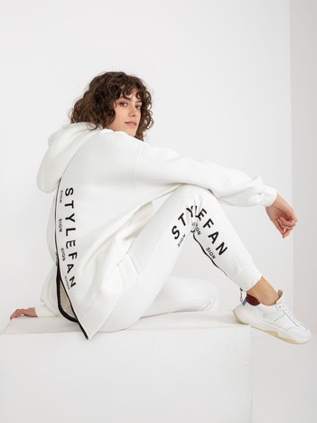 Ecru dwuczęściowy komplet dresowy z zamkami i napisami