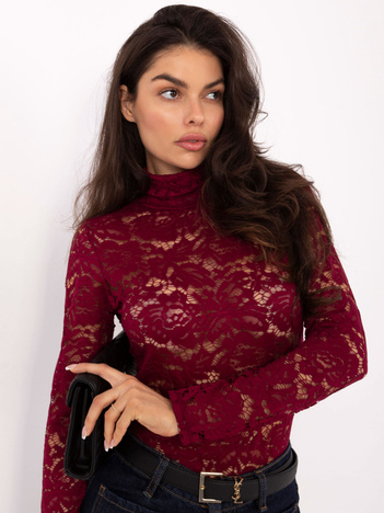 Burgundowa koronkowa bluzka z golfem