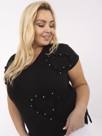 Czarna bawełniana bluzka plus size z aplikacjami