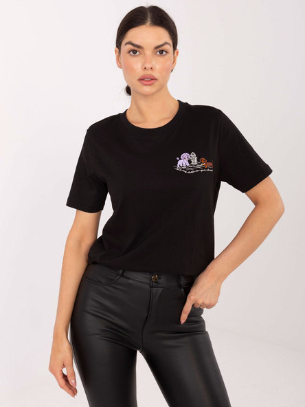 Czarny damski t-shirt z haftem