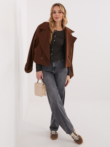 Czekoladowa bluzka basic z okrągłym dekoltem