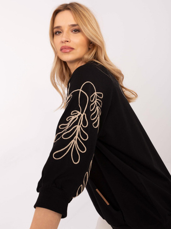 Czarna damska bluza kangurka z rękawem 3/4 RUE PARIS