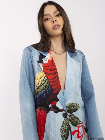 Niebieska damska marynarka z imitacją jeansu