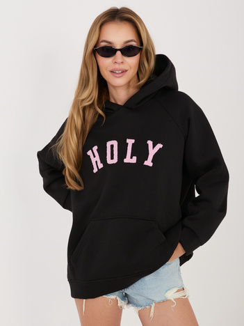 Czarna bluza oversize z wypukłym napisem RUE PARIS