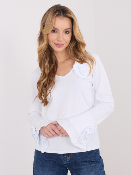 Biała damska bluzka z rękawem typu dzwon