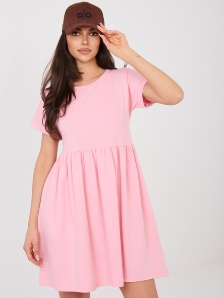 Pastelowa różowa rozkloszowana sukienka z bawełny RUE PARIS