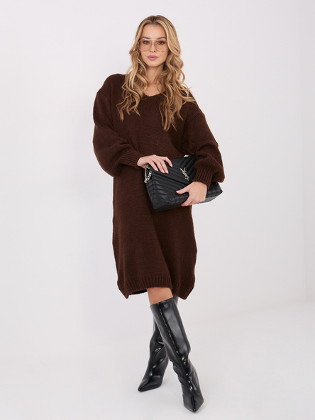 Ciemnobrązowa sweterkowa sukienka oversize