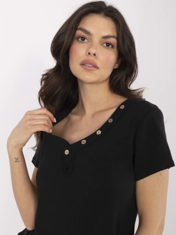 Czarna prążkowana bluzka z dekoltem V