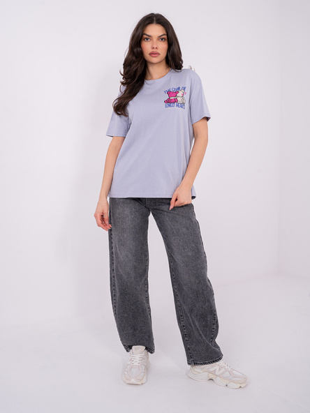 Liliowy damski t-shirt z nadrukiem na plecach SUBLEVEL