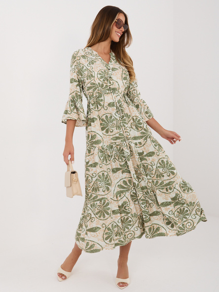 Zielona letnia sukienka z rozkloszowanymi rękawami