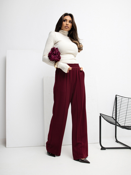 Bordowe dresowe spodnie basic wide leg RUE PARIS