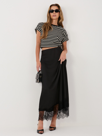 Czarna satynowa spódnica z koronką RUE PARIS