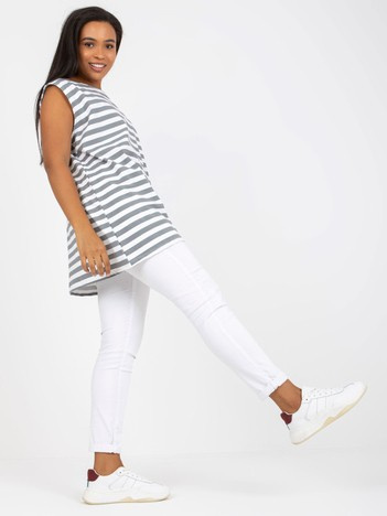 Biało-szary bawełniany top plus size bez rękawów