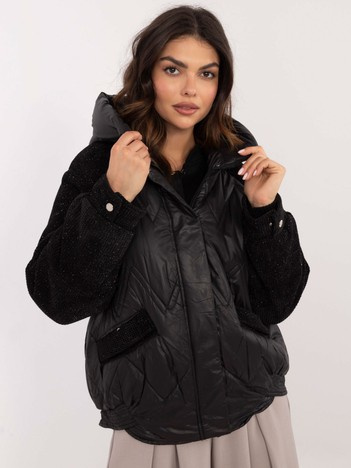 Czarna przejściowa kurtka z sztruksowymi wstawkami