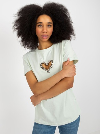 Jasnomiętowy t-shirt z aplikacją w kształcie serca