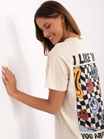 Jasnobeżowy damski t-shirt z bawełny SUBLEVEL