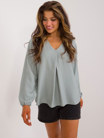 Khaki bluzka z bufiastym rękawem SUBLEVEL