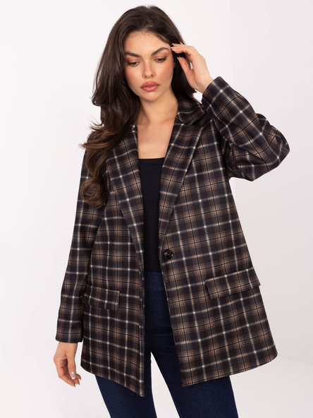Czarno-camelowa damska marynarka w kratę