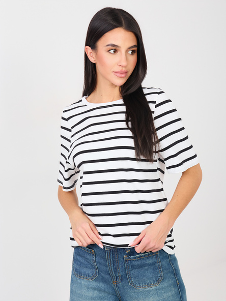 Biało-czarny damski t-shirt basic w paski RUE PARIS