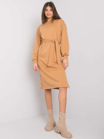 Camelowa sukienka dresowa z paskiem Longview RUE PARIS