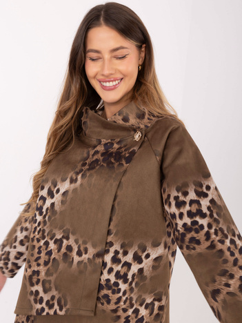 Khaki-beżowa asymetryczna narzutka z nadrukiem