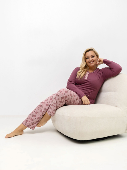 Brudnoróżowa damska piżama plus size z kieszonką