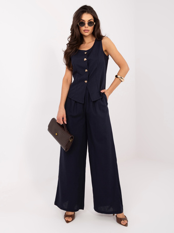 Granatowy letni komplet z domieszką lnu