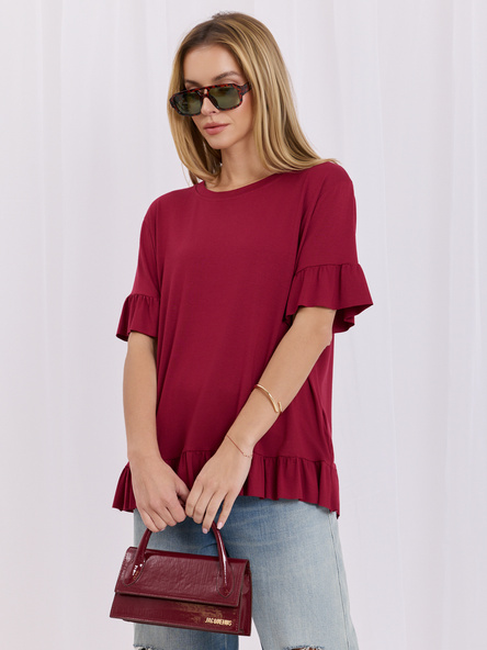 Bordowa damska bluzka oversize z wiskozy