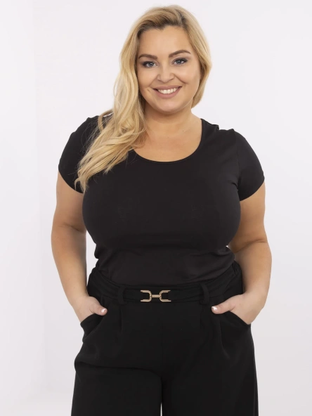 Czarny damski t-shirt plus size z bawełny RUE PARIS