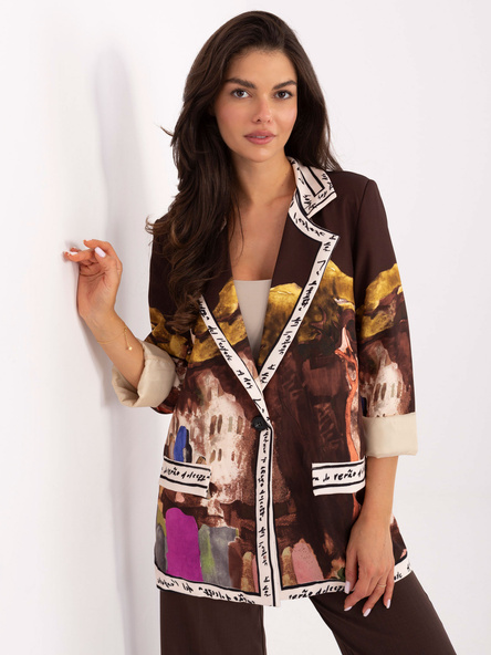 Brązowa damska marynarka z nadrukiem