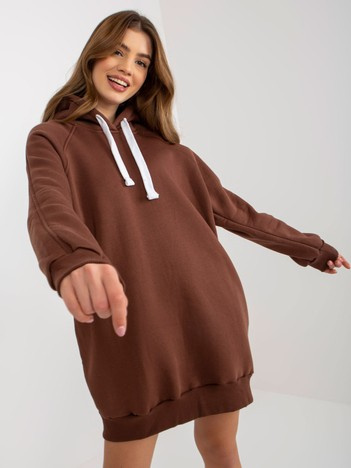 Brązowa długa dresowa bluza basic z kieszeniami