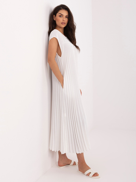 Ecru trapezowa sukienka z plisowaniem RUE PARIS