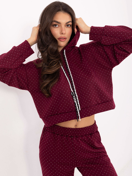 Bordowy dwuczęściowy komplet z dżetami RUE PARIS