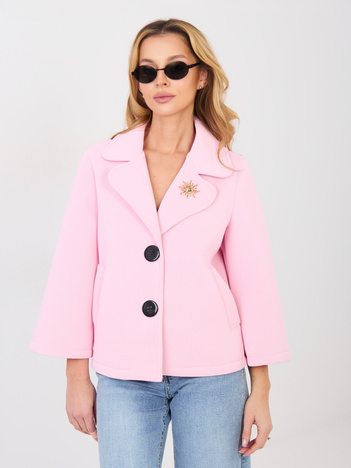 Jasnoróżowy jednorzędowy płaszcz damski