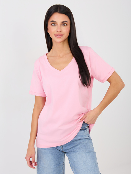 Jasnoróżowy bawełniany t-shirt basic RUE PARIS