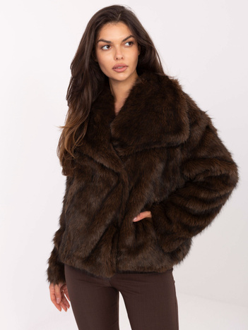 Ciemnobrązowa futrzana kurtka z kieszeniami RUE PARIS