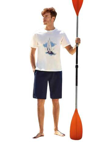 Ecru dwuczęściowa piżama męska z szortami