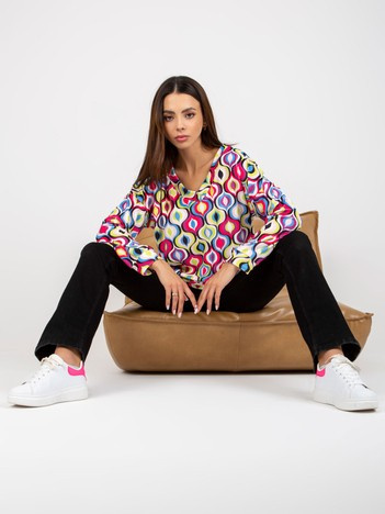 Różowo-niebieska welurowa bluza z nadrukiem bez kaptura RUE PARIS