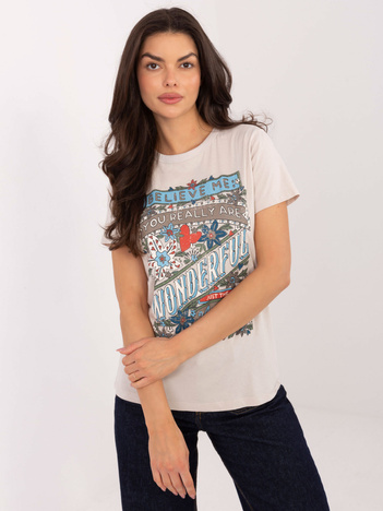 Jasnobeżowy damski t-shirt z bawełny