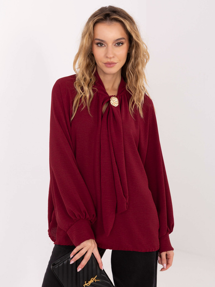 Bordowa koszulowa bluzka o luźnym kroju