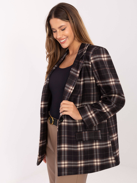 Czarno-beżowa ciepła marynarka w kratę