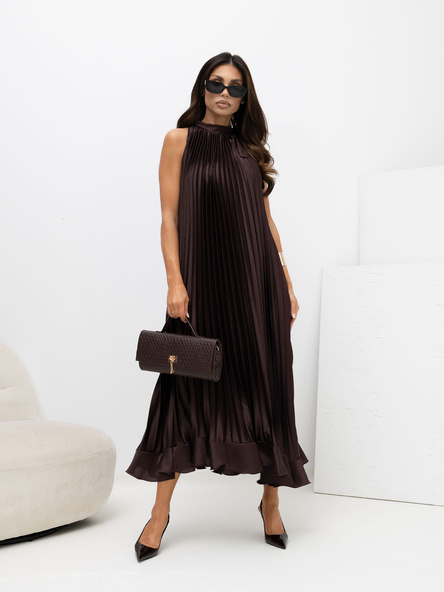 Czekoladowa sukienka z wiązaniem na ramieniu RUE PARIS