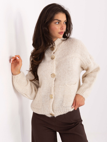 Jasnobeżowy rozpinany sweter z kieszeniami